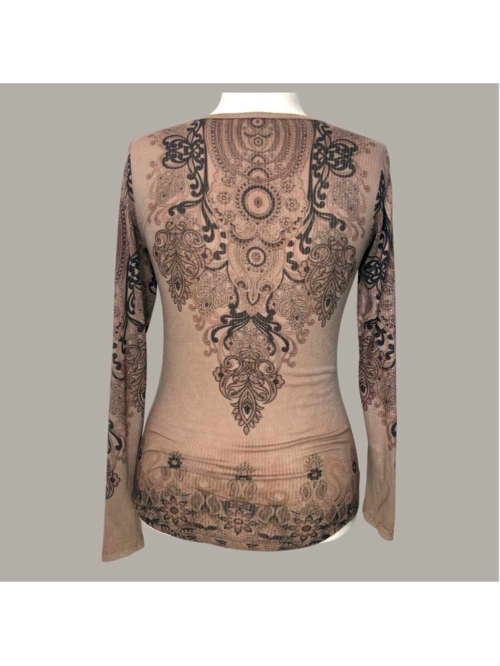 Vocal Rhinestone Angel Wings Long Sleeve Top M Tan Ribbed Y2K Mall Goth Biker - Picture 8 of 15